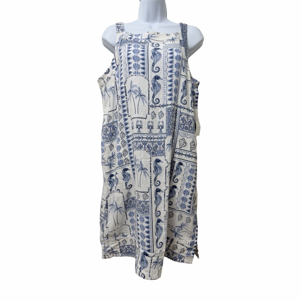 Cynthia Rowley Linen Blend Sleeveless Mini Shift Dress Size L Blue Seashell NEW